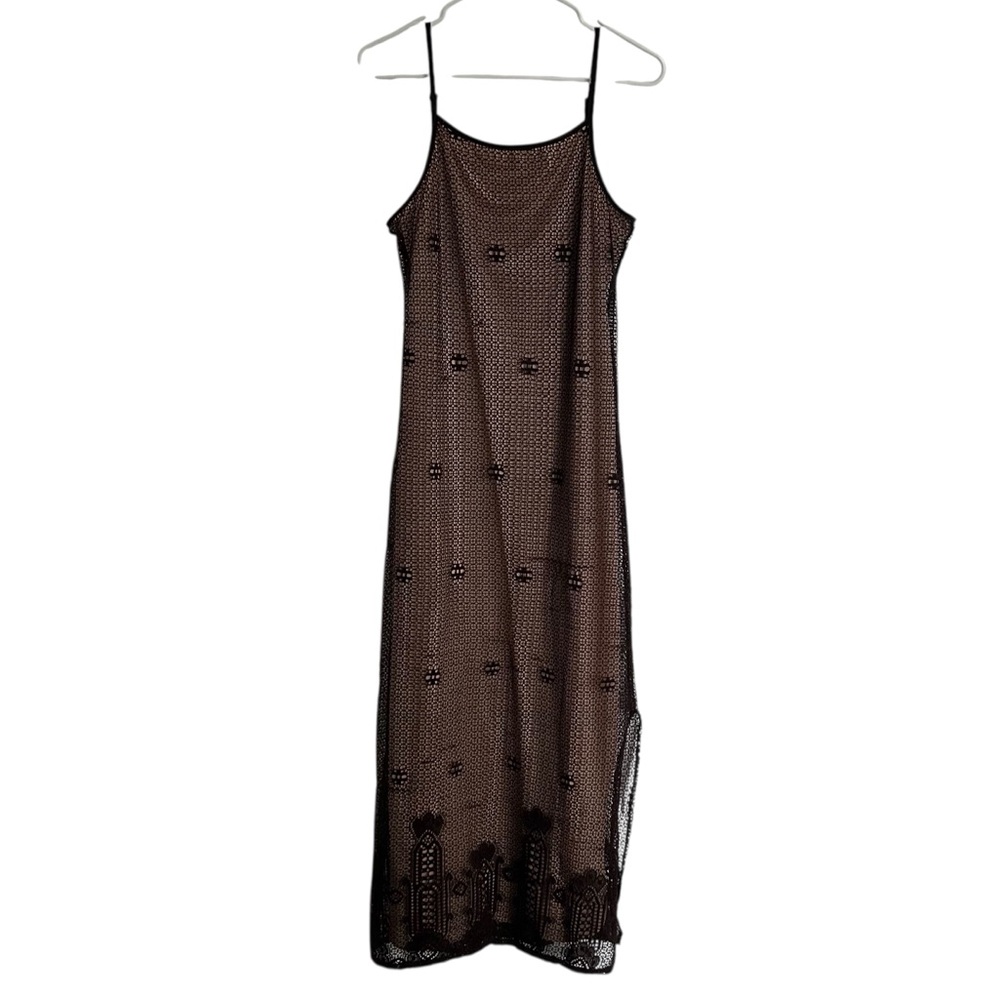 Compagnie International EXPRESS Brochet Brown maxi 80s Vintage Maxi Dress 7/8